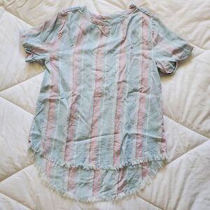 Telluride Clothing Company Feminine Striped Lyocel Blouse‎ Frayed Edge Sz Small